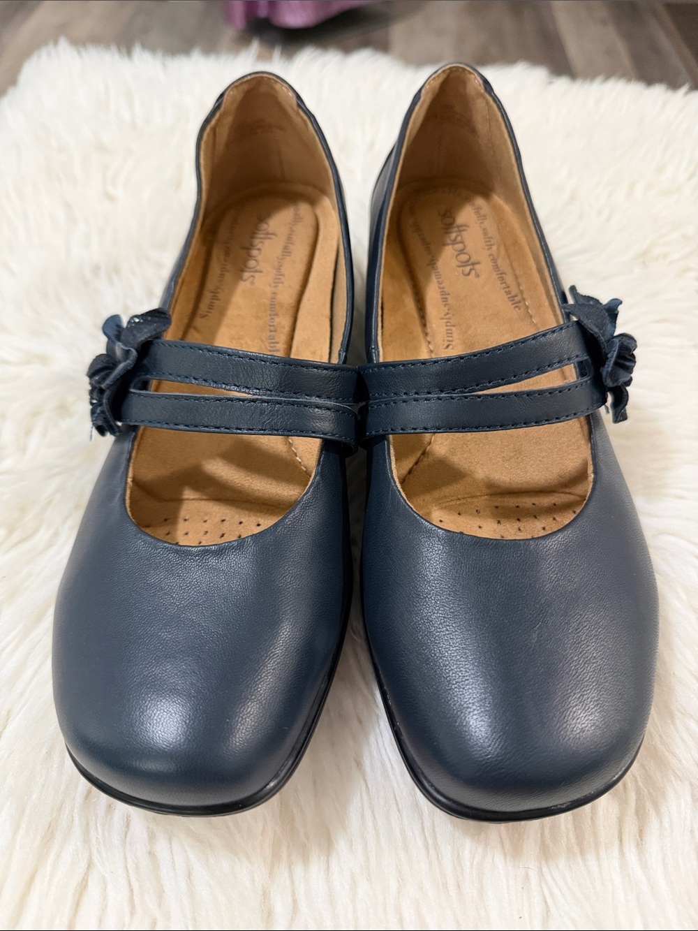 Softspots Navy Mary Jane Mules with Floral Strap Accent Size 8N